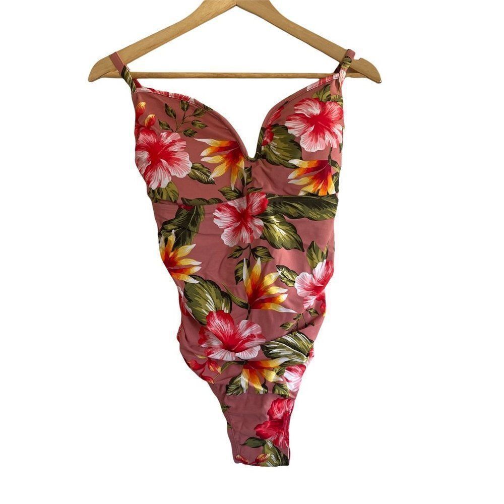NWT Kona Sol V Wire Floral Tropical‎ High Coverage One Piece Swimsuit 26W